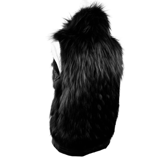 BLACK SILVER FOX VEST W/ LEATHER - Picture 4 of 8